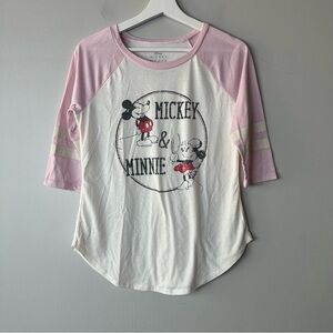 Disney Mickey and Minnie Mouse Pink and Cream Baseball Tee Medium‎